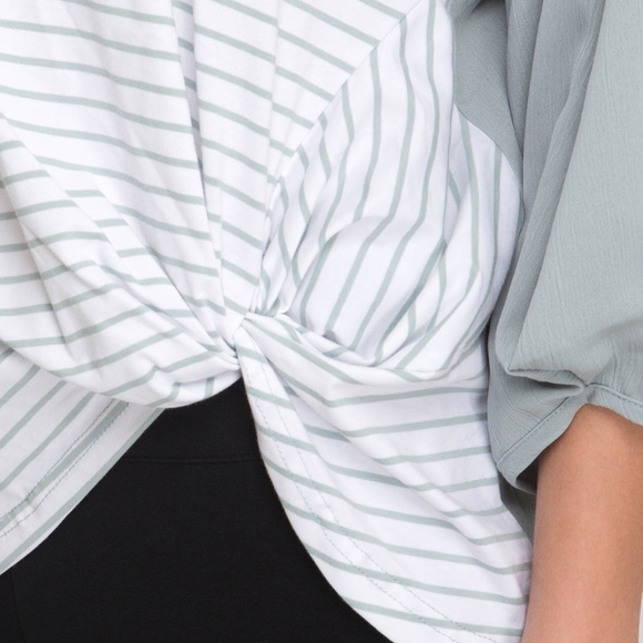 Slate striped 3/4 balloon sleeve with side tie - Picture 5 of 5